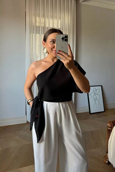 Tuba Butik One Shoulder Asymmetrical Cut Blouse