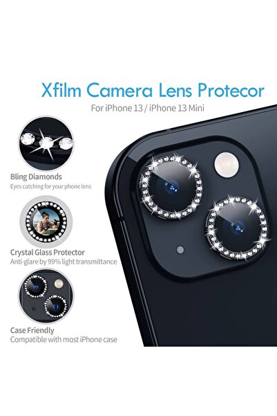 WFC İphone 13 / 13 Mini Uyumlu Taşlı Çerçeveli Kamera Lensi Koruyucu