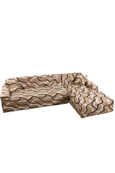 OEM Husă elastică pentru canapea modulară, Comfort, elastan, model ondulat, nuanțe bej