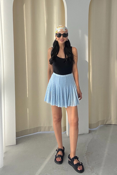 Seda Yalçın Atelier Blue Textured Mini Skirt