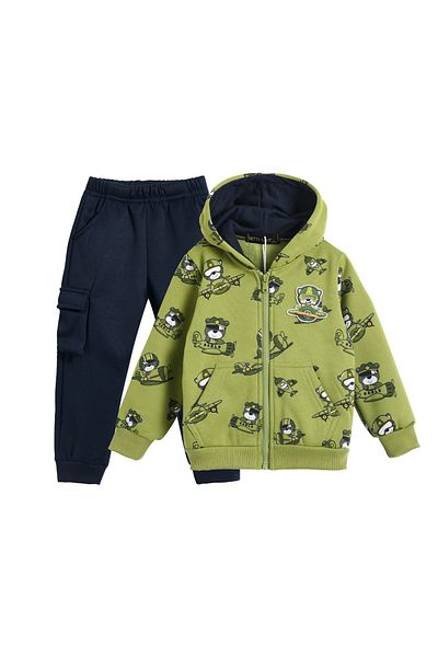 SETTY KOOP Toddler Boys' 2-Piece Fleece-Lined Cartoon Bear Pilot Hoodie Outfit