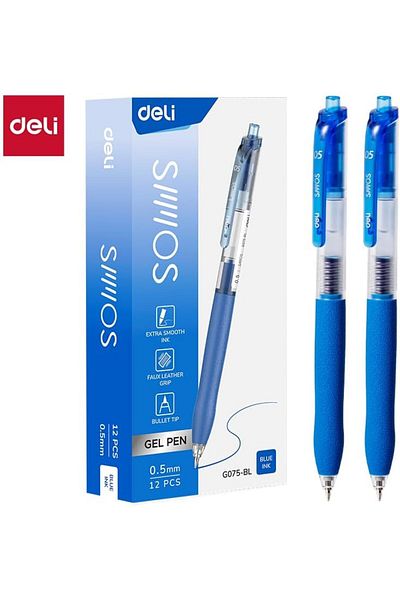 Deli EG075-BL 0.5 mm Tip Size Gel Pen 12-Pieces, Blue
