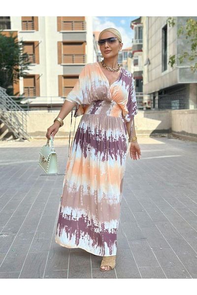 Kokoşum Butik 3778 Φόρεμα με ελαστική μέση καφέ