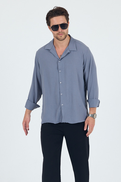 Trn JNS Gray Summer Linen Textured Oversize Men's Shirt