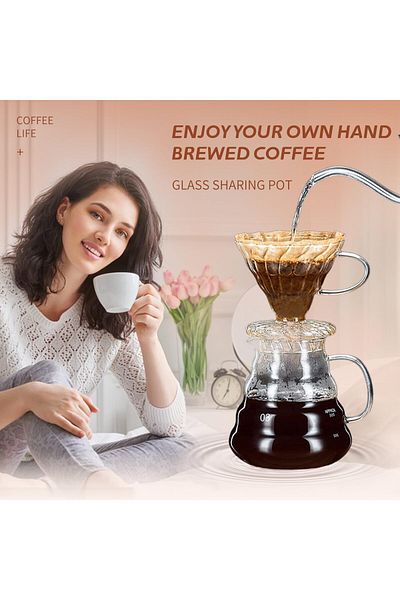 COOYA Glass Coffee Server for Drip Coffee Maker, Standard Glass Coffee Carafe with Lid, Clear,600ml(20oz)