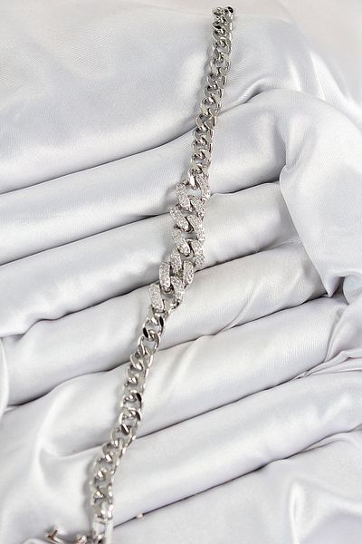 Clariss Brass Zircon Stone Cuban Chain Model Silver Color Women's Bracelet
