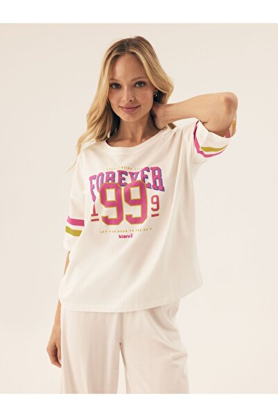 Bloovii Women's Pajama 2-Piece Set Oversize T-Shirt & Long Pants Retro 90's 100% Cotton | Forever