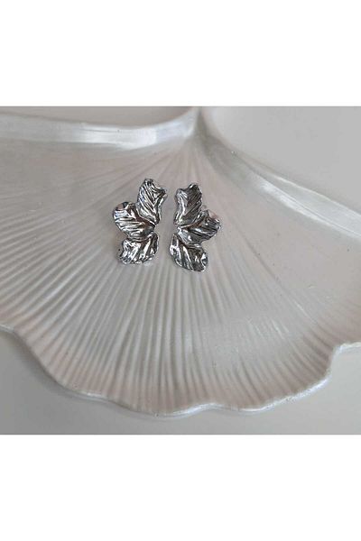 Ivory Pearl Rose Petal Silver Color Earrings