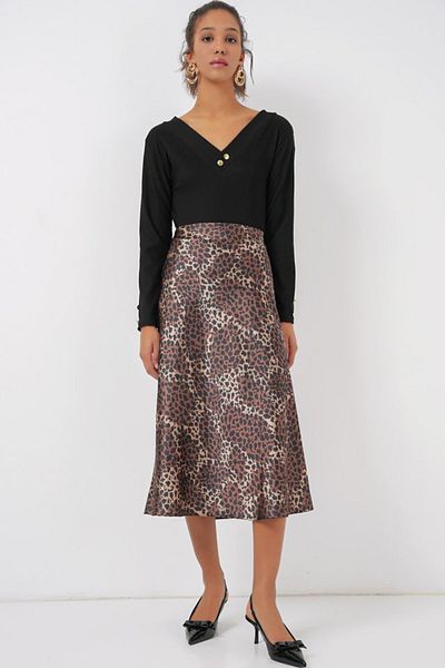 Kokosh moda 15806 Satin Skirt - Brown