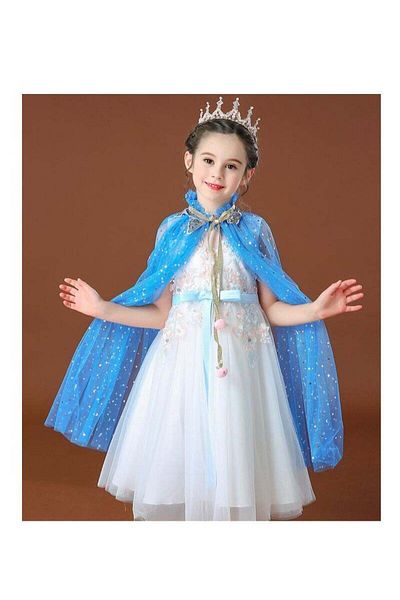 COOYA Princess Frozen Cloak Set for Girls, Soft Yarn, Star Sequins, and Gauze, Fairy Dress-Up Costume