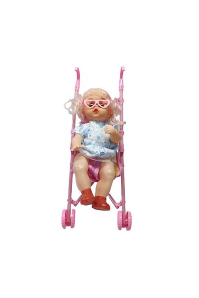 OEM Păpușă din plastic în cărucior, 35 cm, model rochie albastră