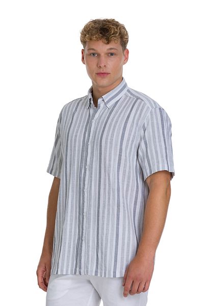 Hatemoğlu Gray Comfort Fit 100% Cotton Button Collar Short Sleeve Cotton Shirt