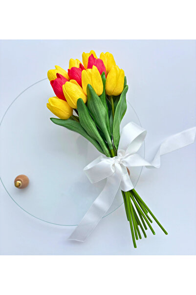 JakarandaDesign Sarı Kırmızı Lale Buketi, Dekoratif Yapay Çiçek Aranjmanı, Ga...