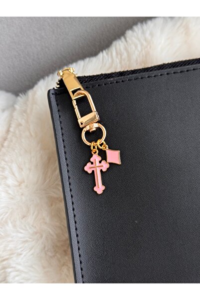 WhimsyWhite حقيبة مفاتيح وردية اللون، حلية محفظة مطلية بالذهب