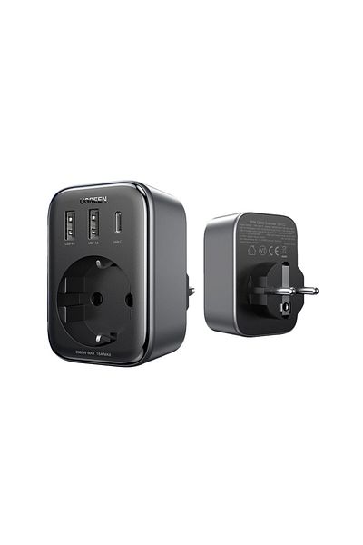 Ugreen 2w1 Ładowarka sieciowa adapter EU AC 13A 2x USB USB-C 30W wtyczka EU czarna