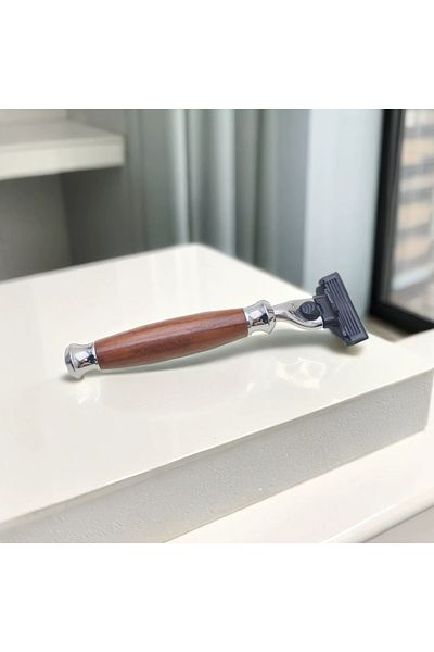COOYA Premium Men's Shaver with One Card Blade, Beard Trimmer & Razor for Men, Red Sandalwood Handle