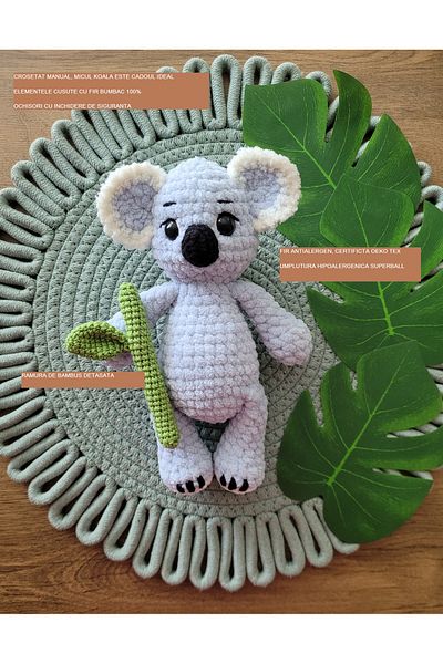 OEM Handmade crocheted toy, koala, velvet type yarn, hypoallergenic