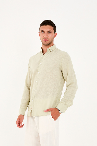 No Way Ανδρικό πουκάμισο Regular Fit 100% βαμβακερό λινό Biem