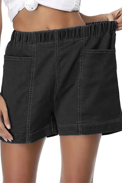 CEDY DENIM - Pantaloni scurți de vară pentru femei din țesătură subțire, cu talie elastică, cu croiala lejeră-C632-Gri