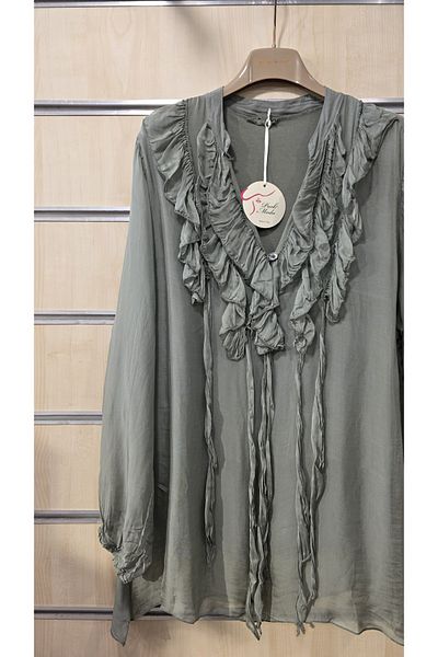 Park Moda Ιταλική μεταξωτή μπλούζα με βολάν γιακά