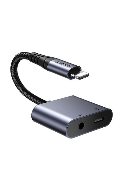 Joyroom Adaptor 2 în 1 pentru încărcător iPhone + căști Lightning / mini jack 3,5 mm negru