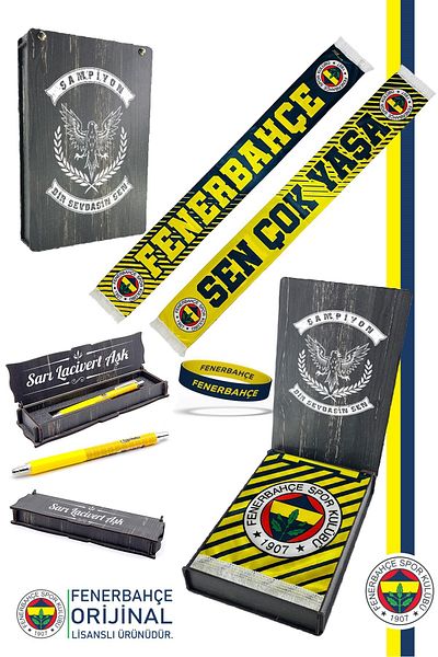 Fenerbahçe Original Licensed Longslive Satin Shawl Scarf + Tip Pen + Bracelet Set