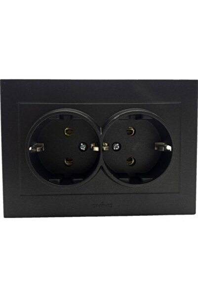 Huzur Elektrik Ovivo Grano Metallic Black Double Grounded Socket (with Frame)