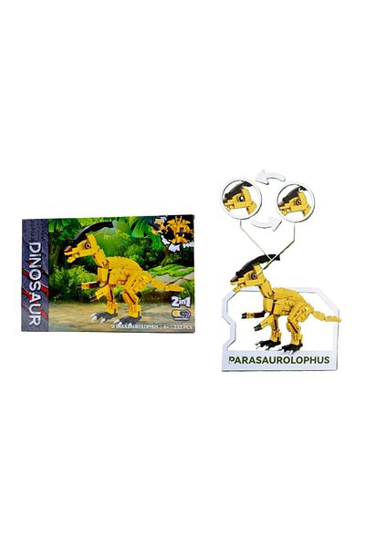 CHIRASO Set de constructie 2 in 1, Dinozaur Parasaurolophus si Robot, 232 piese, galben