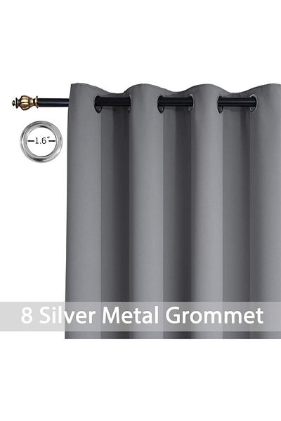 COOYA Grommet Blackout Curtains for Home,2-Piece Thermal Insulated Room Darkening Curtains(Grey,150x270cm)