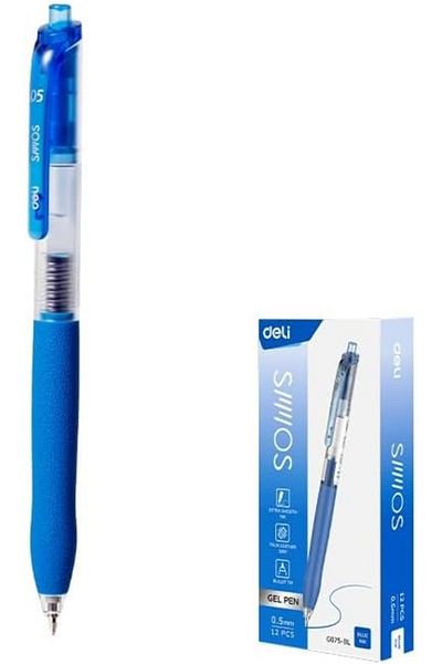 Deli EG075-BL 0.5 mm Tip Size Gel Pen 12-Pieces, Blue