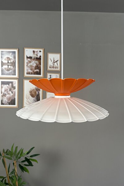 Bamyum Rubby Beyaz-Turuncu Metal Tekli Avize Mutfak Modern Dekoratif Sarkıt Aydınlatma