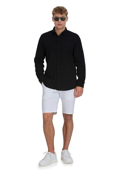 Hatemoğlu Black Comfort Fit 100% Cotton Hidden Button Collar Long Sleeve Cotton Shirt
