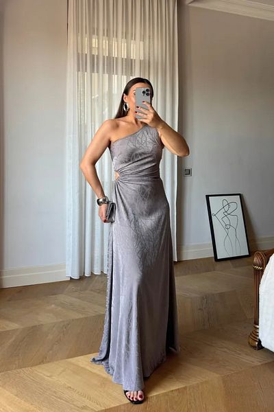 Tuba Butik One Shoulder Waist Low-Cut Long Dress