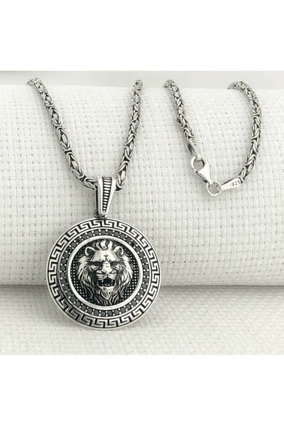 Takılingo 925 Ayar Gümüş Siyah Zirkon Taşlı Aslan Figürlü Kral Zincir Erkek K...