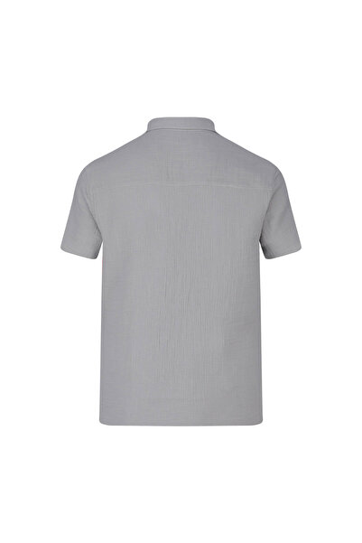 Hatemoğlu Γκρι Comfort Fit 100% βαμβακερό κοντομάνικο πουκάμισο με κρυφό γιακά με κουμπιά