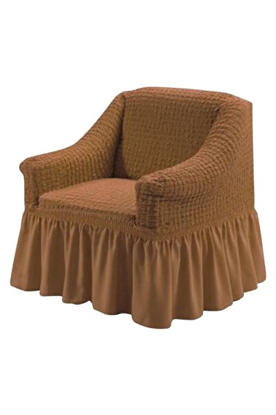 OEM Set 2 huse fotoliu, Creponat cu Volanase, Poliester cu Licra, Maro Deschis