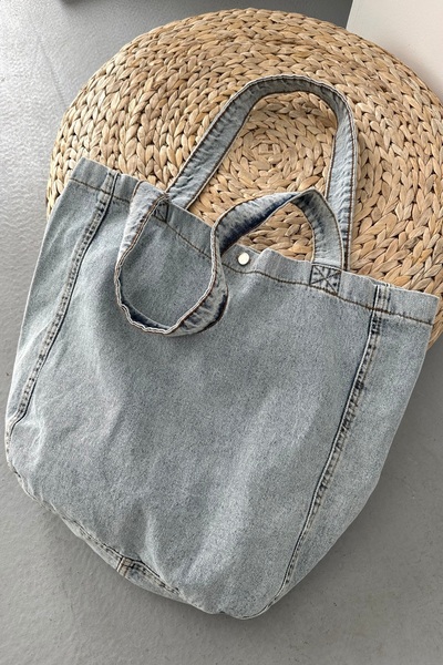 DESTEMODA Kadın Kot Çantası Düğme Detaylı Çanta Buz Mavi 7000