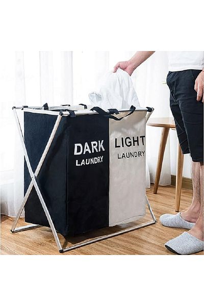 Primo Plus Dirty Clothes Storage Basket ,Tall Divided Laundry Sorter with Removable Bag