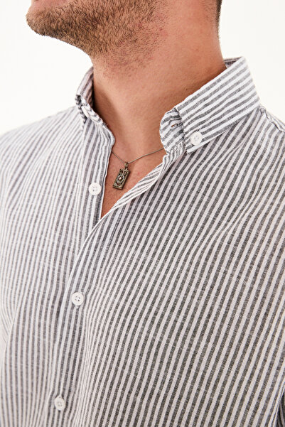 No Way Ανδρικό πουκάμισο Regular Fit 100% βαμβακερό ριγέ λινό πουκάμισο