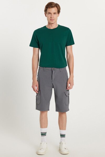 Tudors Erkek Relax Fit Rahat Kesim %100 Pamuk Kargo Cep Gri Kapri Şort
