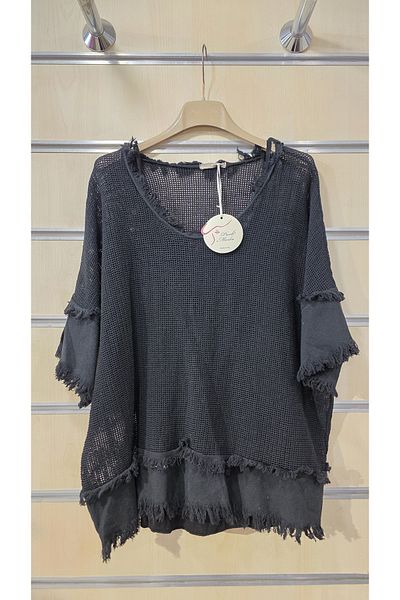 Park Moda Italian 2-Piece Mesh Blouse with Fringe Detail
