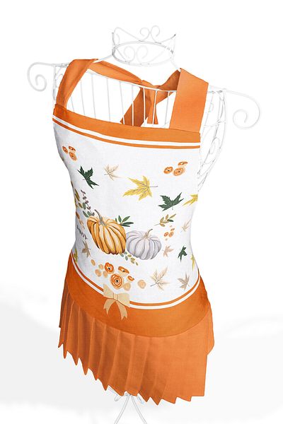 Realhomes Orange Pumpkin and Leaf Patterned Kitchen Apron – Autumn Themed Digital Printed Apron