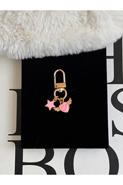 WhimsyWhite حقيبة مفاتيح وردية اللون، حلية محفظة مطلية بالذهب