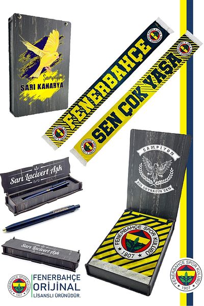 Fenerbahçe Original Licensed Longslive Satin Shawl Scarf + Tip Pen Set Gift Box