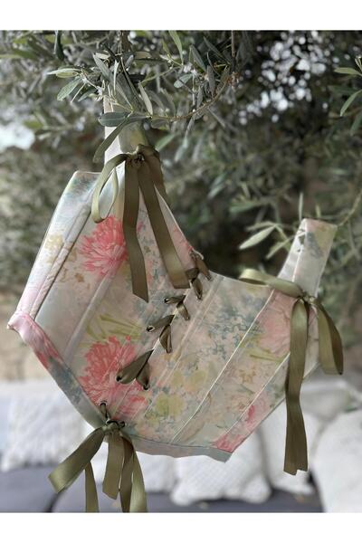 SARA Clothessy Tasarım vintage yeşil çiçekli korse büstiyer