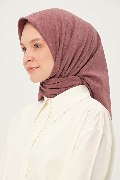 Madame Polo Poly Coton Kare Eşarp Gül Kurusu Pamuklu Nefes Alan Kumaş