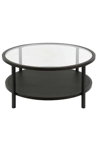 AGD Modern Glass Coffee Table 2 Layers Round Side Table Glass Top for Living Room Office Hotel Hall