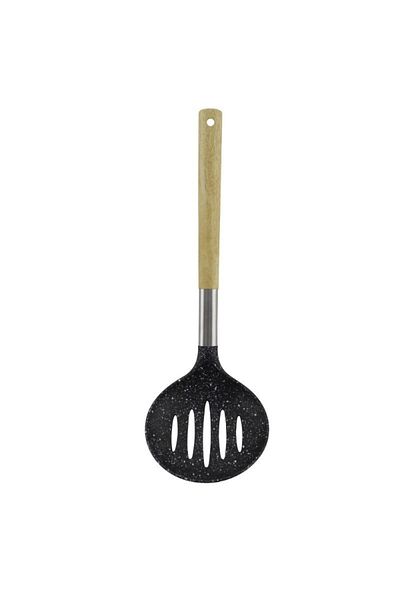 gogiva Plastic skimmer with wooden handle, suitable for removing foam from soups and broths, 35 cm