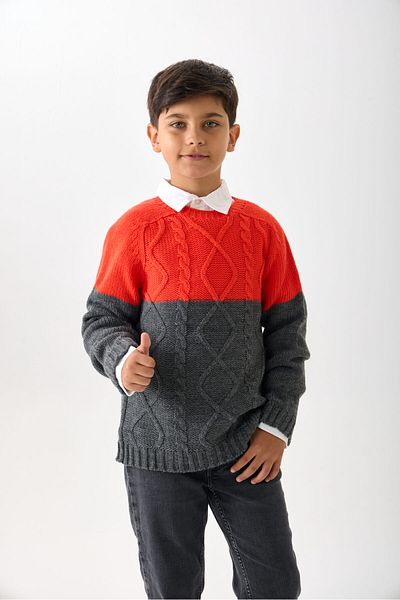 Nisrakids Boy's Knitwear Sweater - Double Color, Crew Neck and Long Sleeves