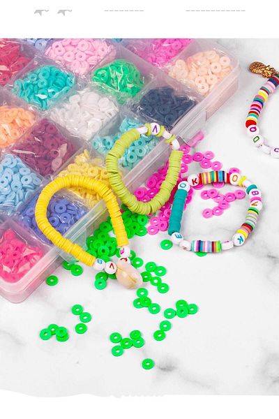 COOYA Clay Bead Kit,4800pcs Flat Round Clay Beads for Bracelets Making Kit for Holiday Presents (24Color)